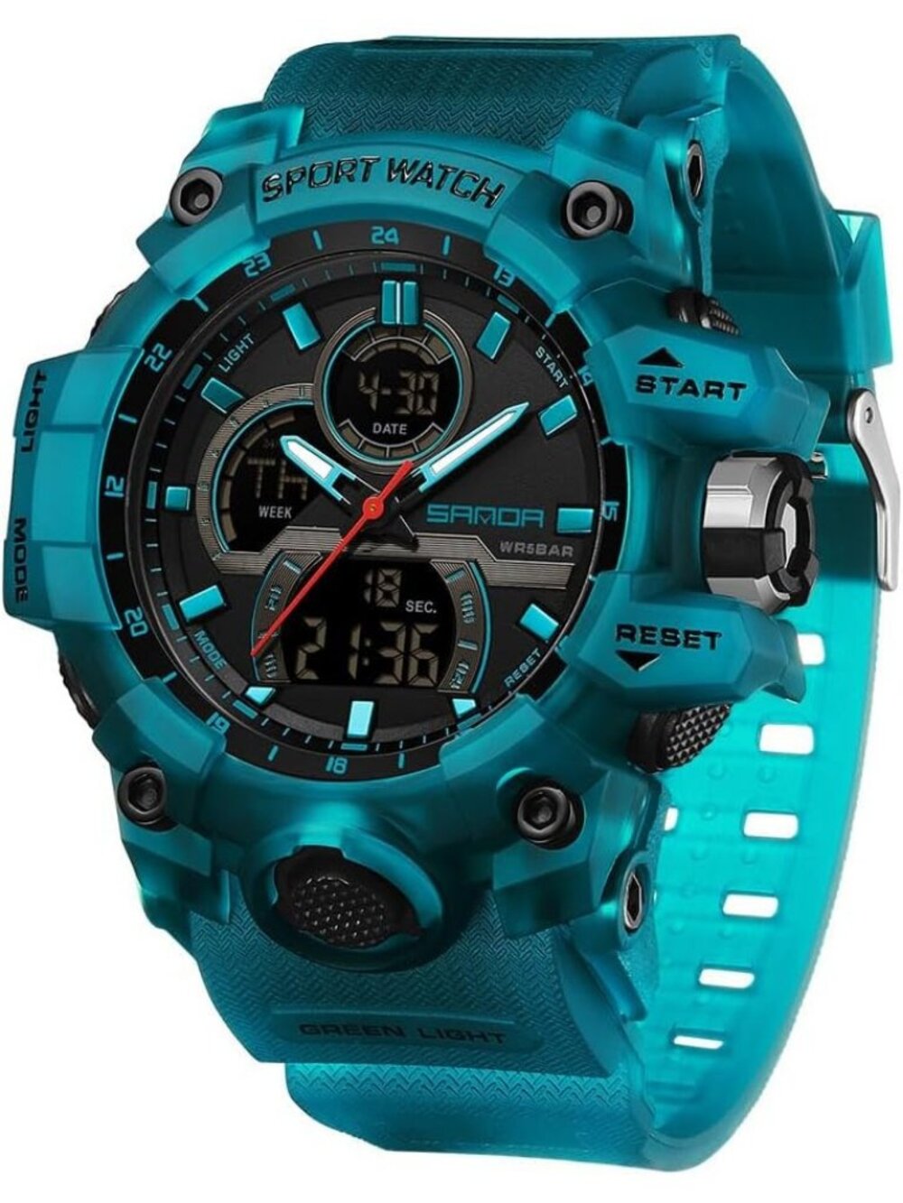 Men's Turquoise Blue Analog Digital Multifunctional Quartz Military Wrist Watch